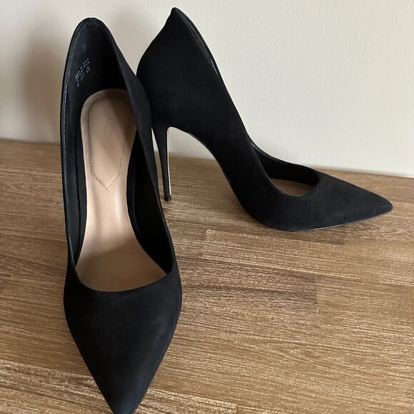 Aldo Cassedy Black Suede High Heel Pumps Womens Size 8 Nubuck Leather - Picture 6 of 11